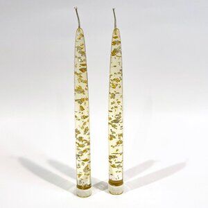 Vintage Lucite Candles, Light Gold Lucite w/ Gold Silver Flecks 8” Set of 2 MCM